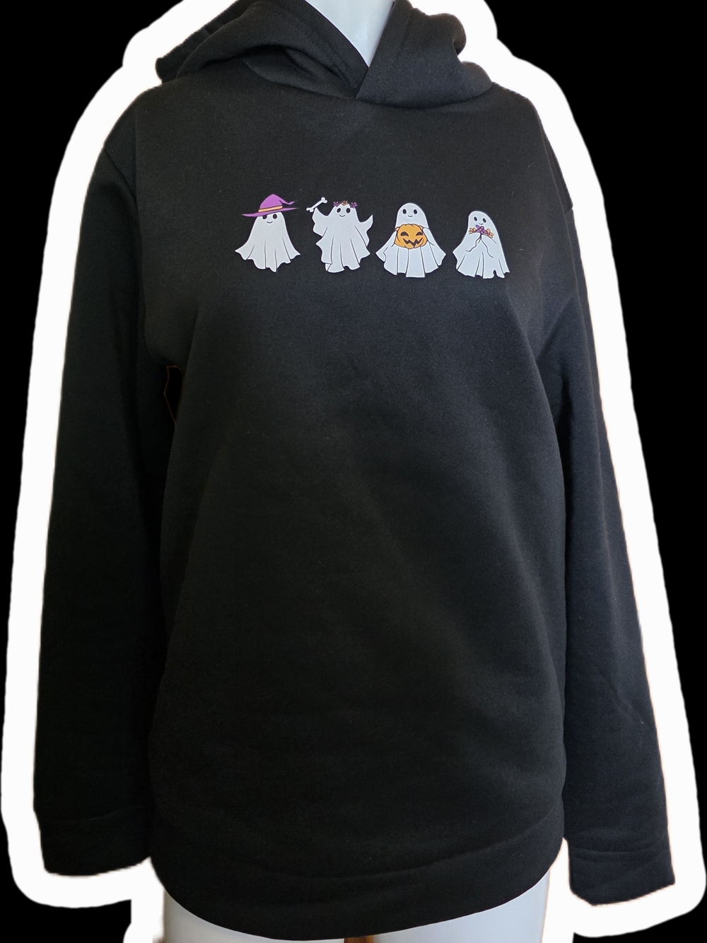SHEIN Black Hoodie Sweatshirt with Cute Ghost Design